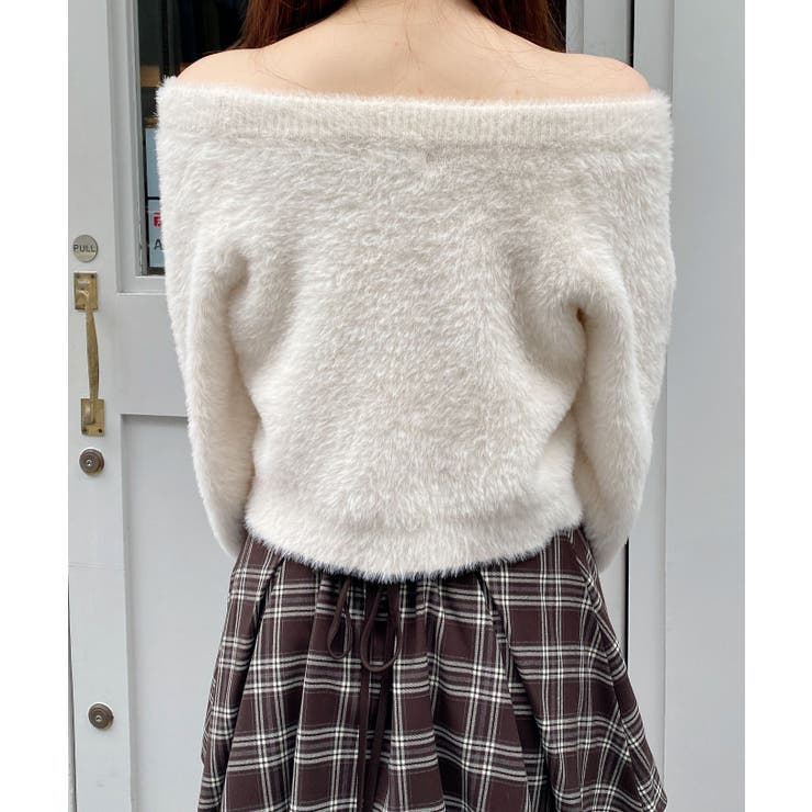 7Gオフショルレザー貼付ロゴシャギーニット | INGNI  | 詳細画像4 