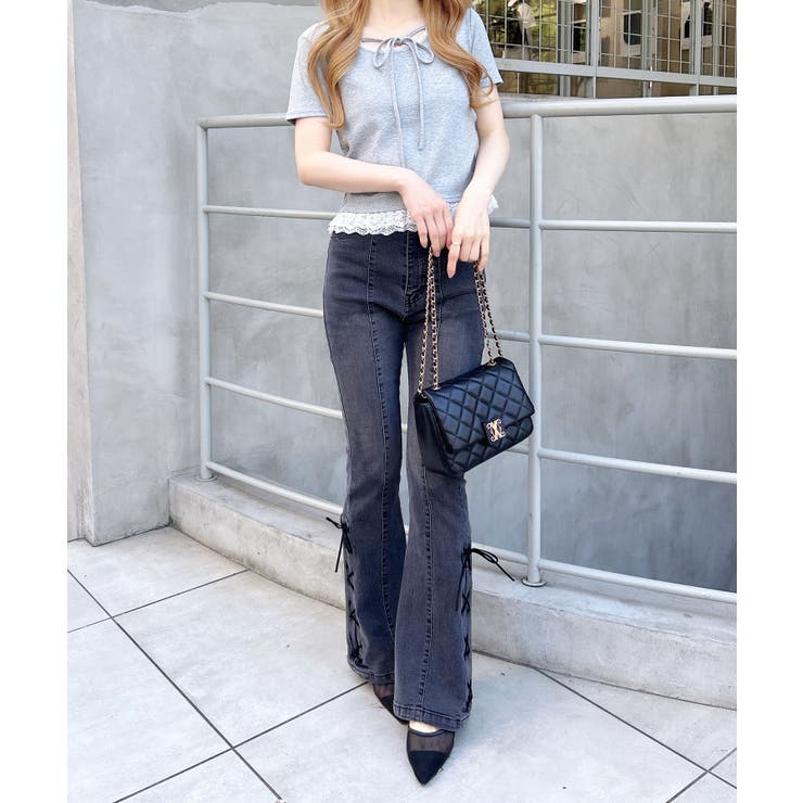 リボン付レース出しラインストーンロゴTOPs | INGNI  | 詳細画像22 