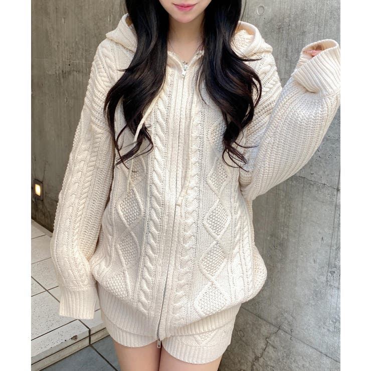 アイボリー | ケーブルBIGニットパーカー | INGNI 