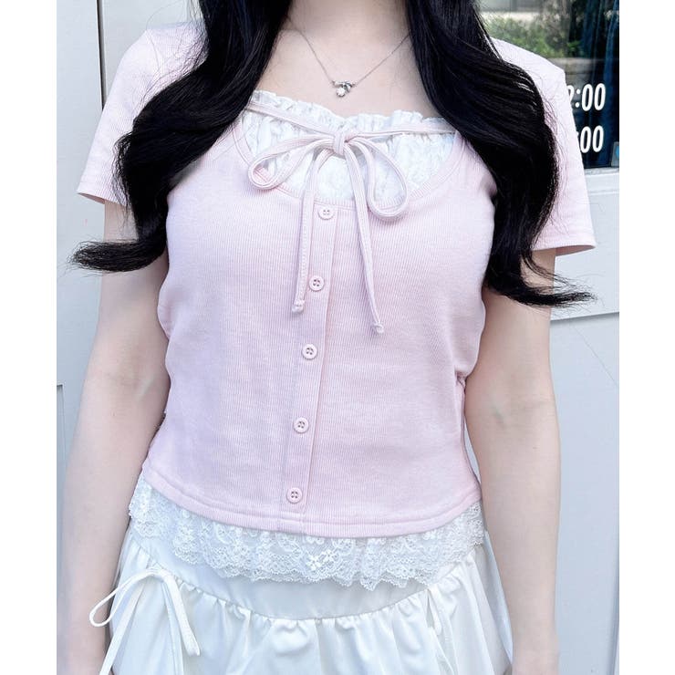 レースレイヤード風リボン付きリブTOPs | INGNI  | 詳細画像30 