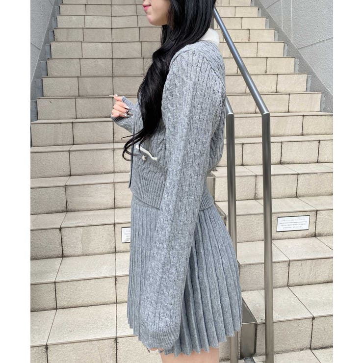 7Gフェザー衿ケーブルニットカーディガン+ニットスカート/セット | INGNI  | 詳細画像15 