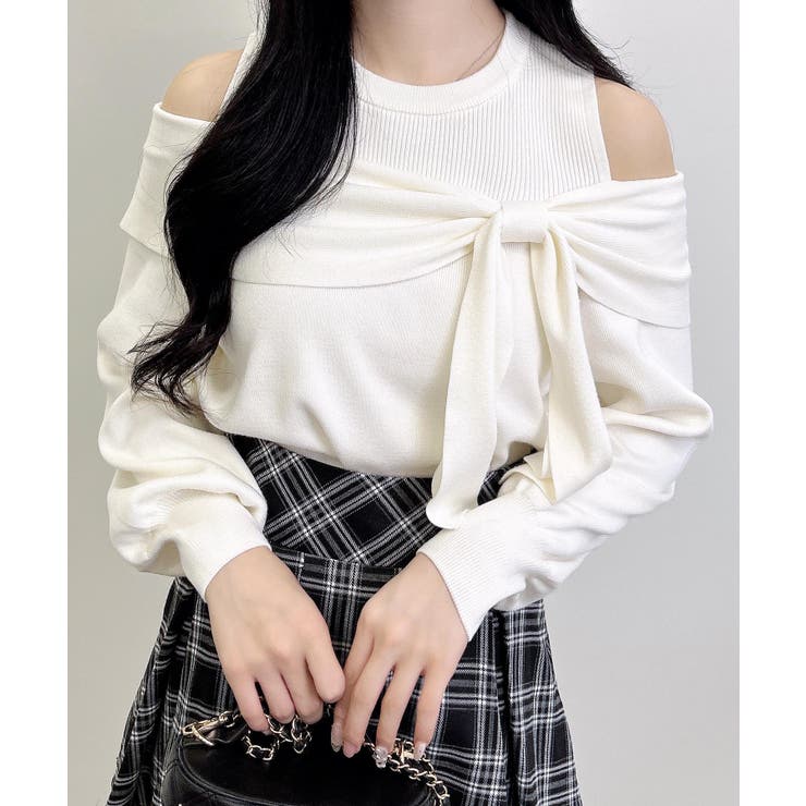 アイボリー | 12G肩開きリボンニット | INGNI 