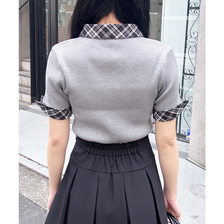 12G チェック衿デコルテオープン半袖ニット | INGNI  | 詳細画像12 