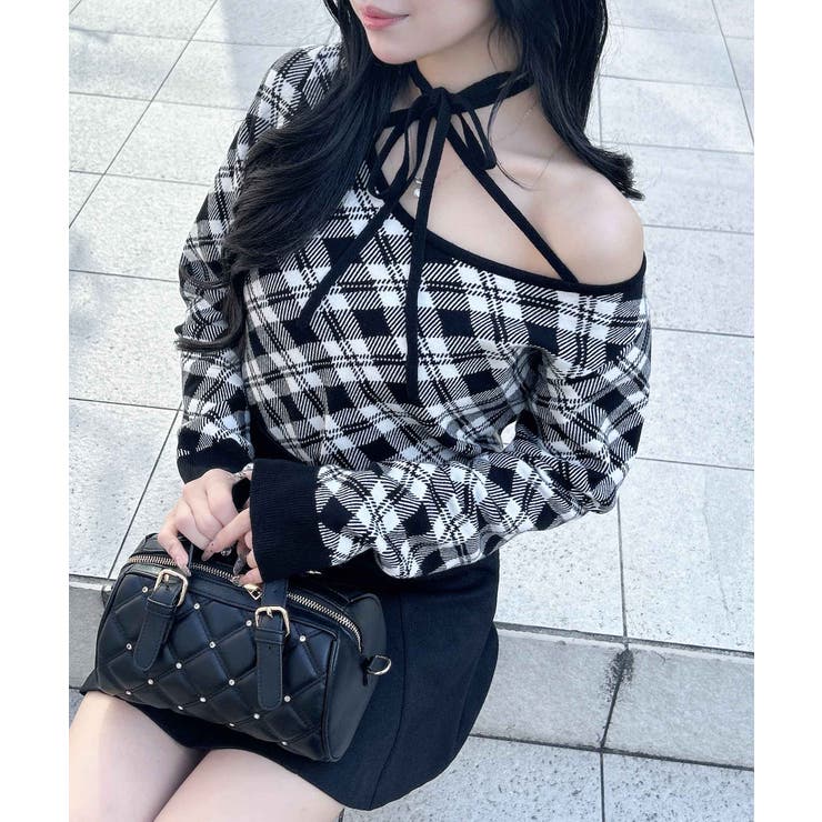 12Gクロスチョーカーチェック柄長袖ニット | INGNI  | 詳細画像1 