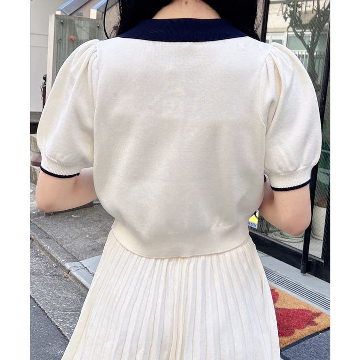 12G配色胸刺繍衿付ニットカーデ+ニットミニスカート/セット | INGNI  | 詳細画像14 
