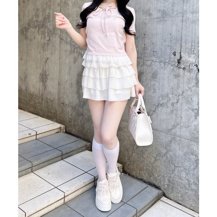 リボン付レース出しラインストーンロゴTOPs | INGNI  | 詳細画像15 