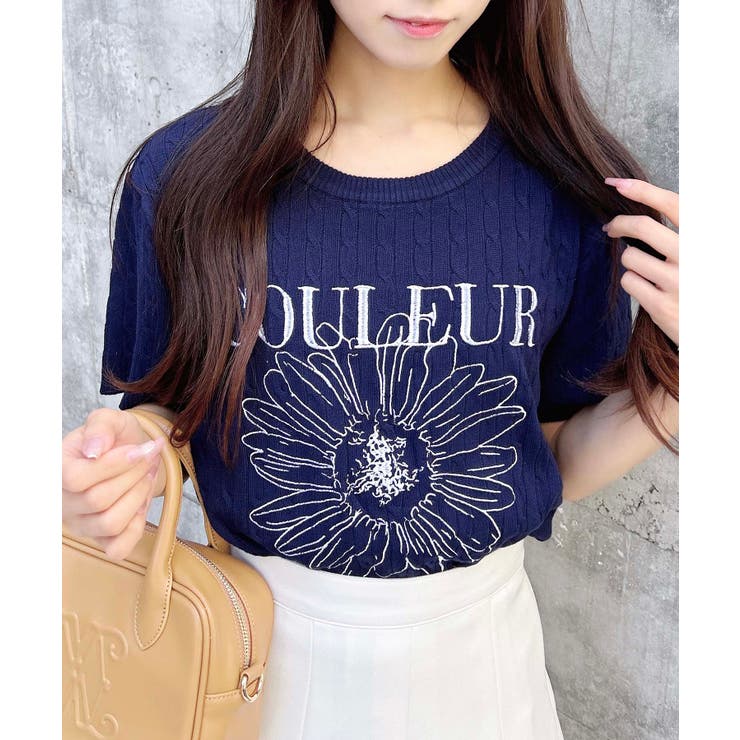 WEB限定】花刺繍半袖ニット[品番：INGW0010742]｜INGNI （イング