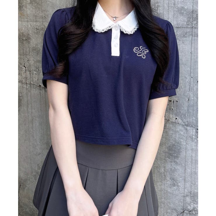 衿レース付胸ロゴポロシャツ | INGNI  | 詳細画像2 