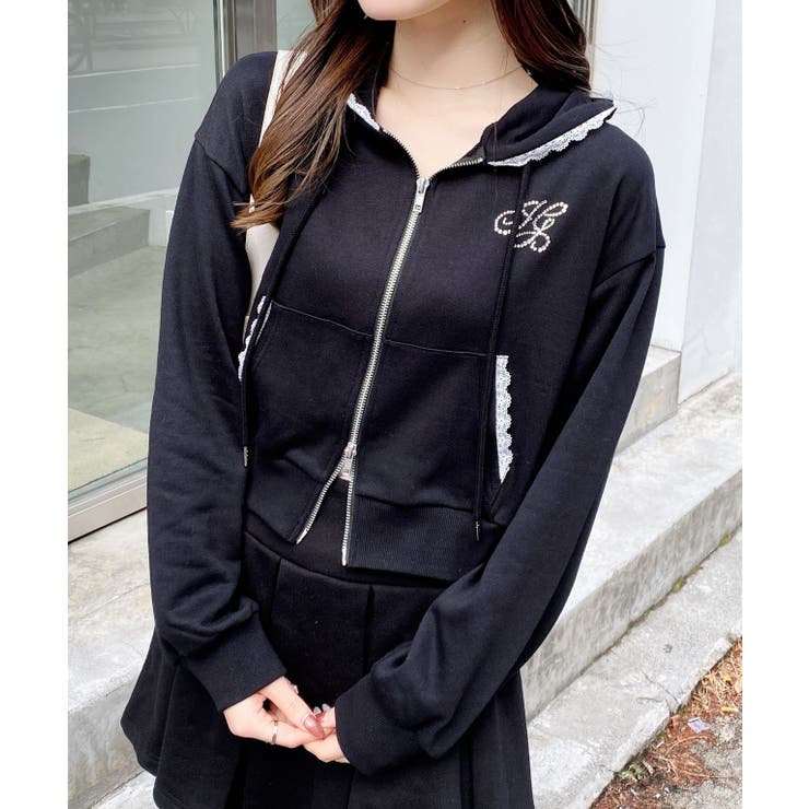 レース付胸ロゴ裏毛ショートZIPパーカー | INGNI  | 詳細画像23 