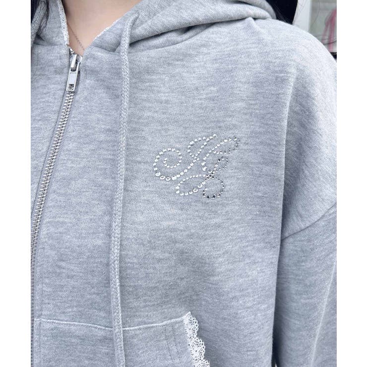 レース付胸ロゴ裏毛ショートZIPパーカー | INGNI  | 詳細画像5 