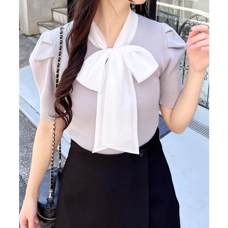 グレー | 【WEB限定】シアーボウタイ半袖ニット | INGNI 