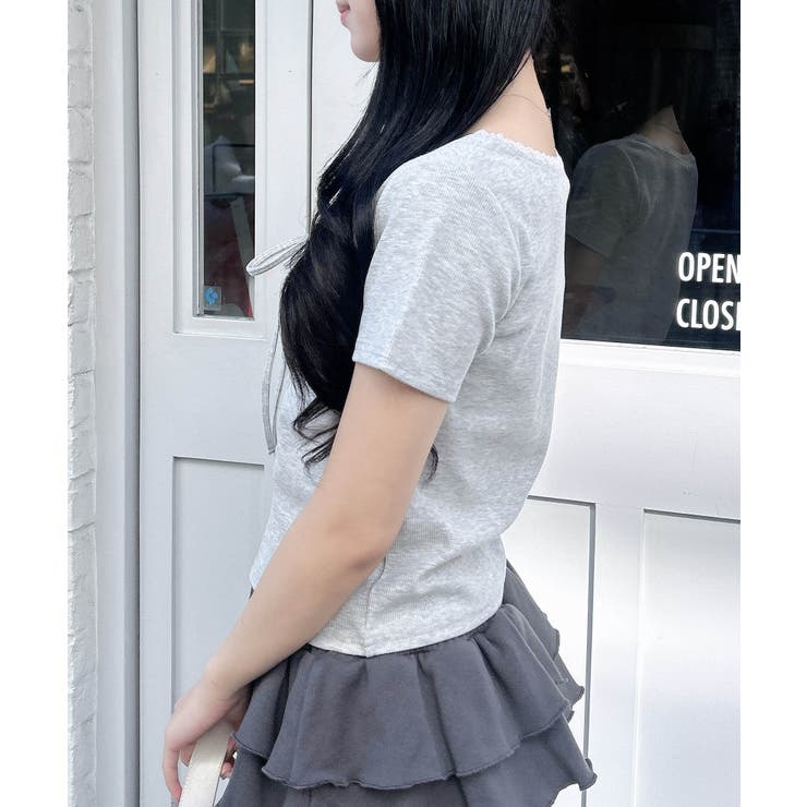 衿レース付フロントギャザーリボンリブTOPs | INGNI  | 詳細画像31 