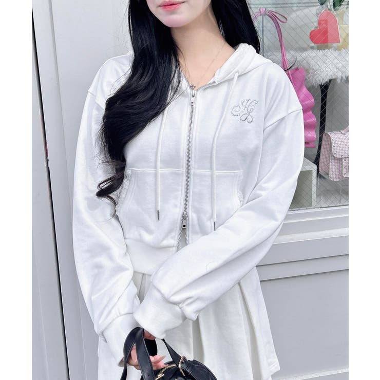 レース付胸ロゴ裏毛ショートZIPパーカー | INGNI  | 詳細画像17 