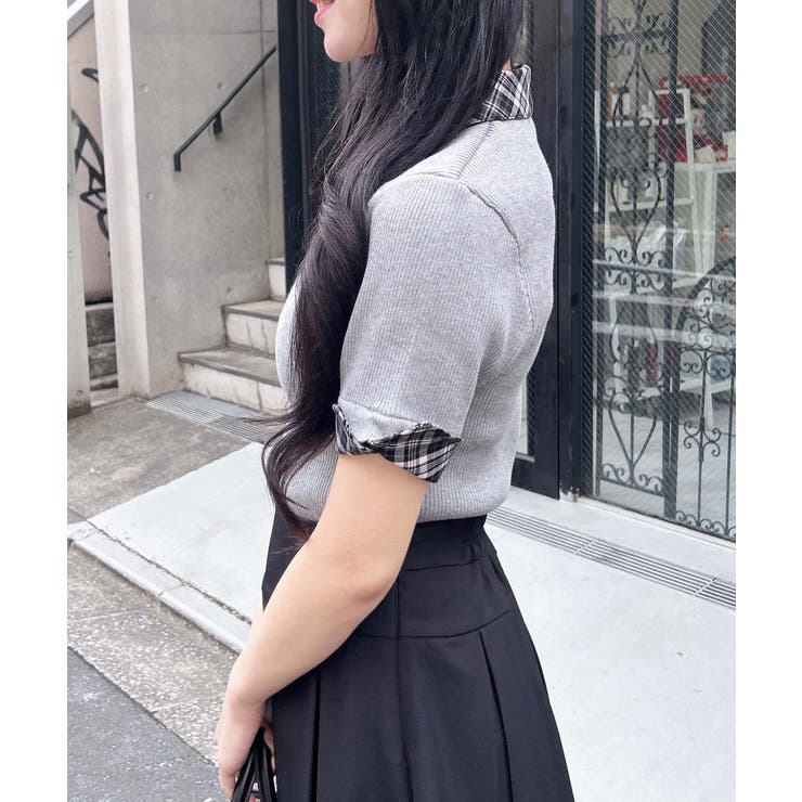 12G チェック衿デコルテオープン半袖ニット | INGNI  | 詳細画像11 