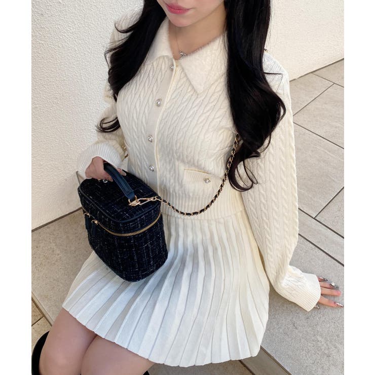 7Gフェザー衿ケーブルニットカーディガン+ニットスカート/セット | INGNI  | 詳細画像19 