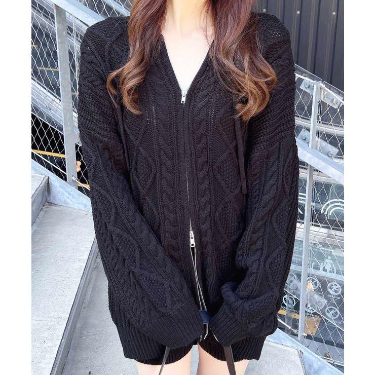 クロ | ケーブルBIGニットパーカー | INGNI 