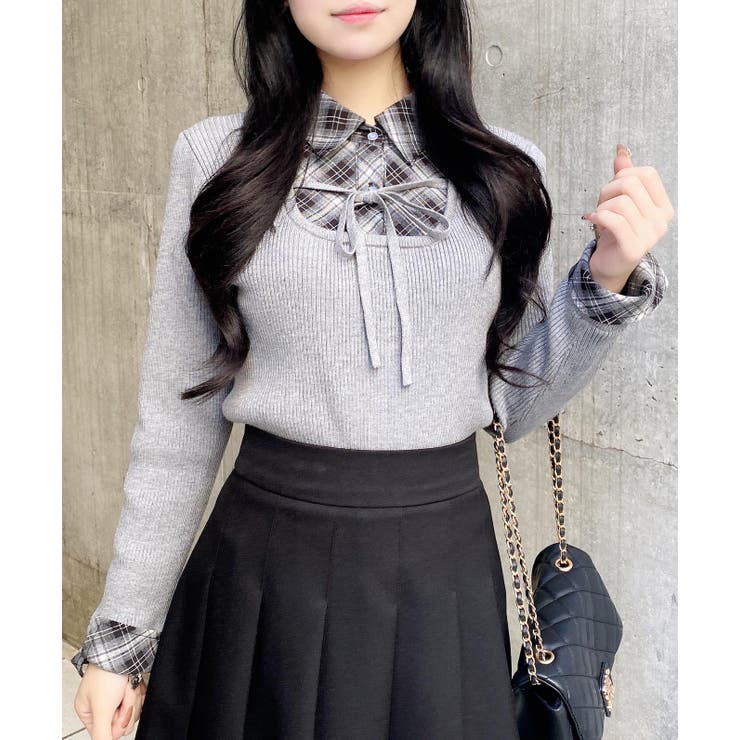 12Gチェックシャツドッキングフロントリボンニット | INGNI  | 詳細画像9 