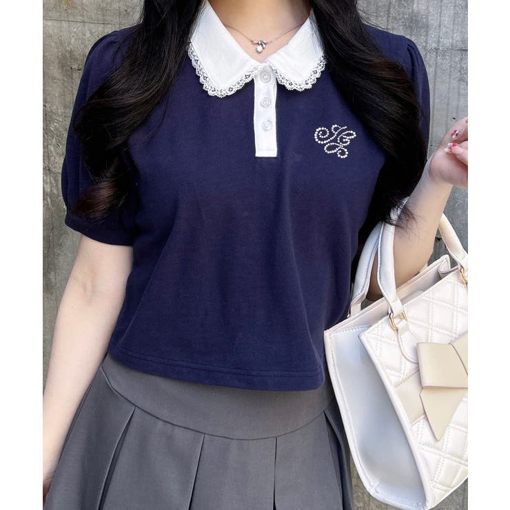 衿レース付胸ロゴポロシャツ | INGNI  | 詳細画像1 