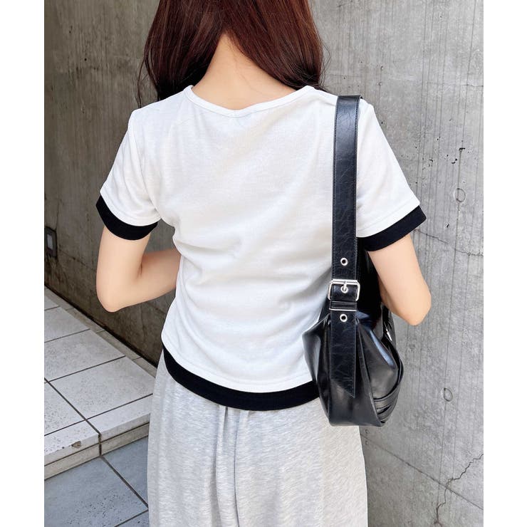 ヘンリーネック胸プレート付レイヤードリブトップス | INGNI  | 詳細画像3 