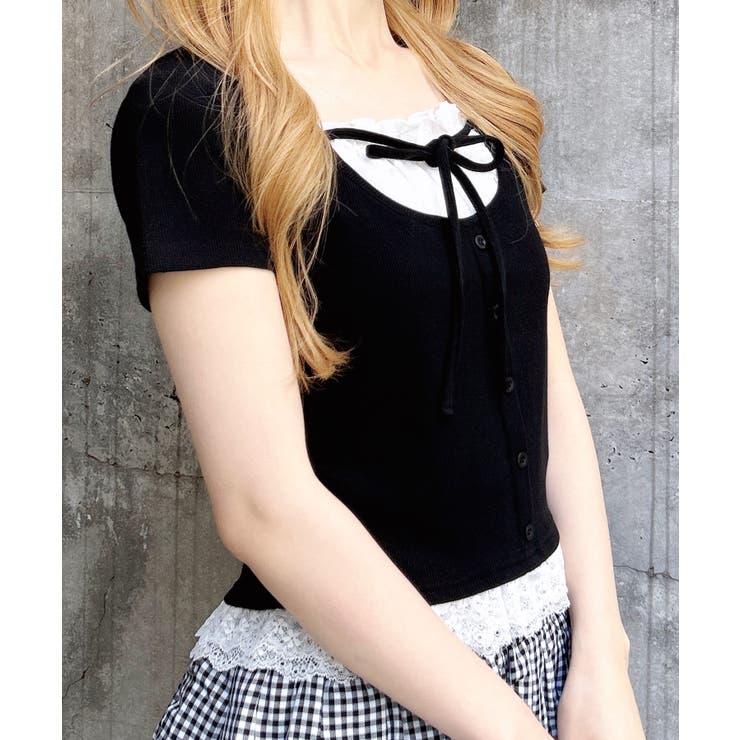 レースレイヤード風リボン付きリブTOPs | INGNI  | 詳細画像38 