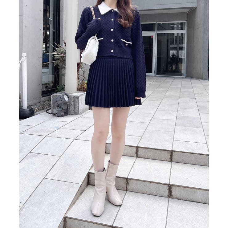 7Gフェザー衿ケーブルニットカーディガン+ニットスカート/セット | INGNI  | 詳細画像9 