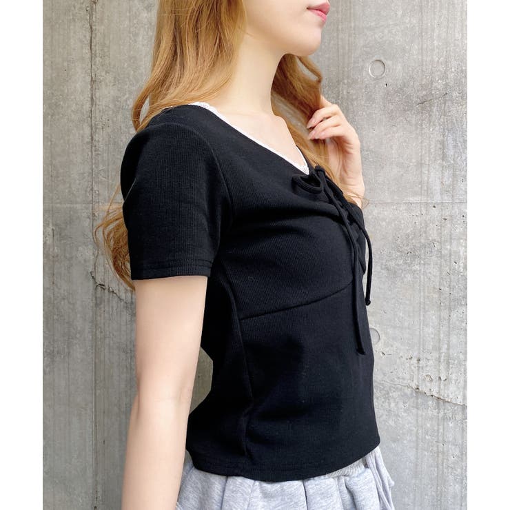 衿レース付フロントギャザーリボンリブTOPs | INGNI  | 詳細画像38 