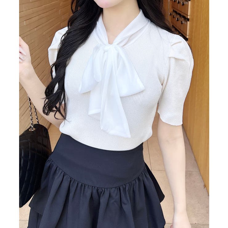 オフホワイト | 【WEB限定】シアーボウタイ半袖ニット | INGNI 