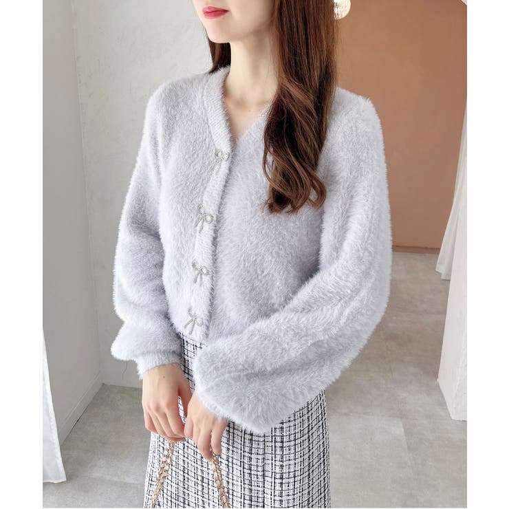 【WEB限定アイテム】Vネックリボン釦フェザーニットカーディガン | INGNI  | 詳細画像28 