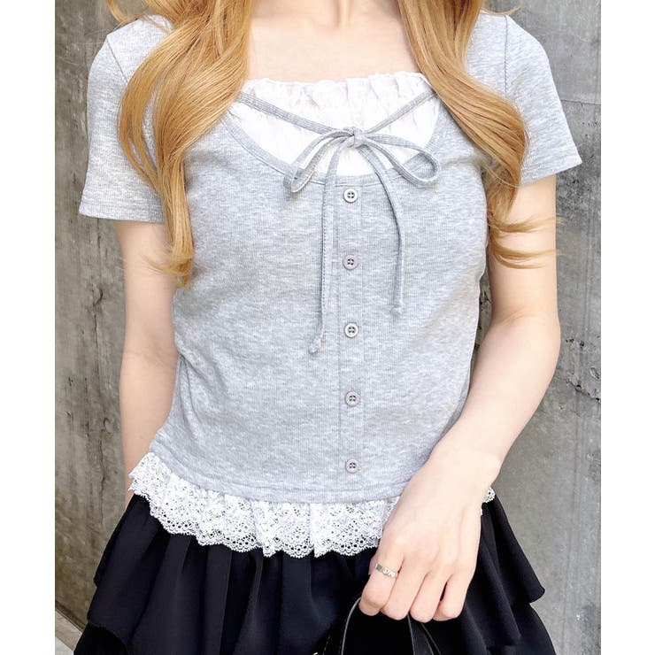 レースレイヤード風リボン付きリブTOPs | INGNI  | 詳細画像16 