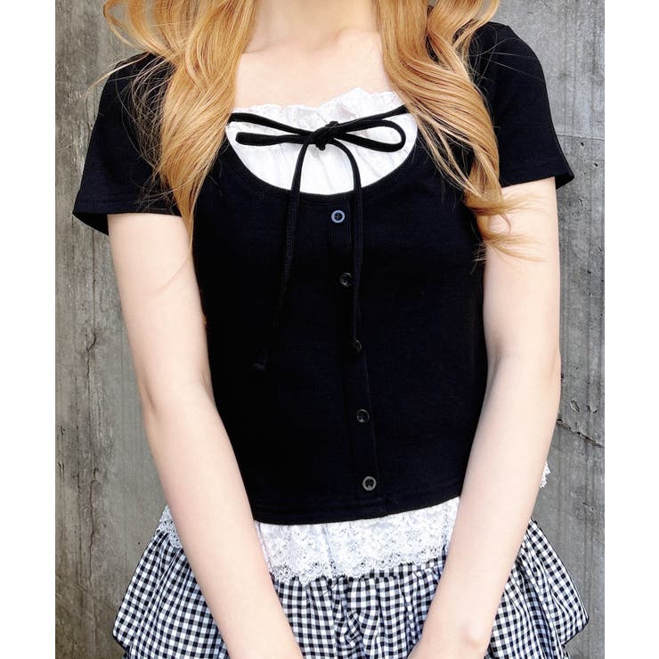 レースレイヤード風リボン付きリブTOPs | INGNI  | 詳細画像36 