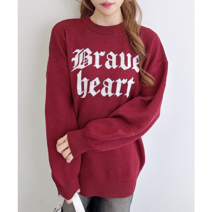 ボルドー/オフホワイト | 12G JQ2段ビッグロゴニット | INGNI 