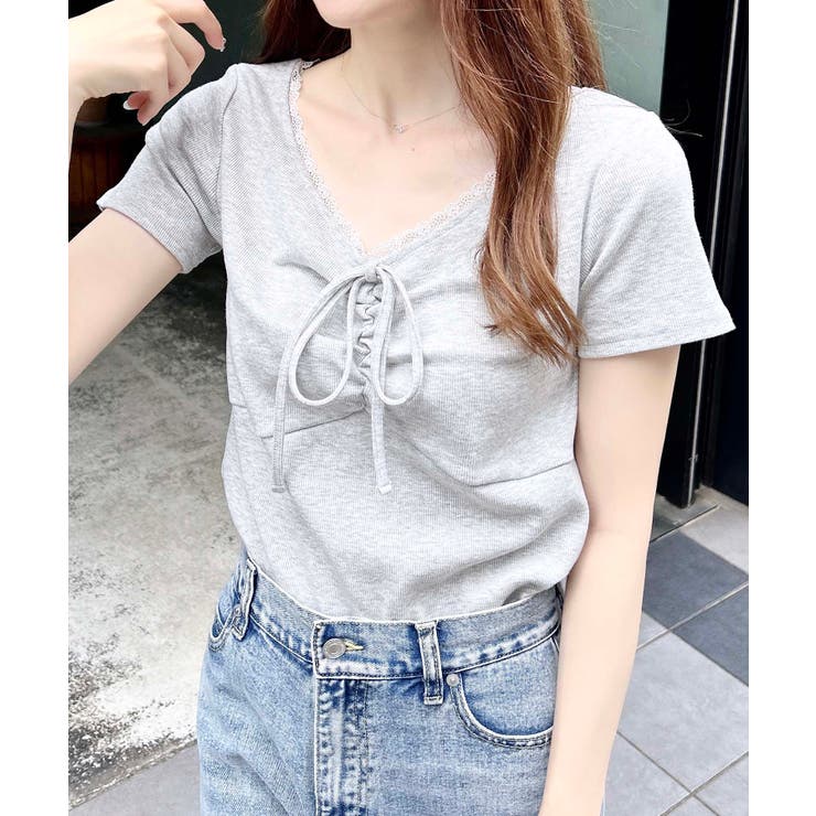 衿レース付フロントギャザーリボンリブトップス | INGNI  | 詳細画像8 