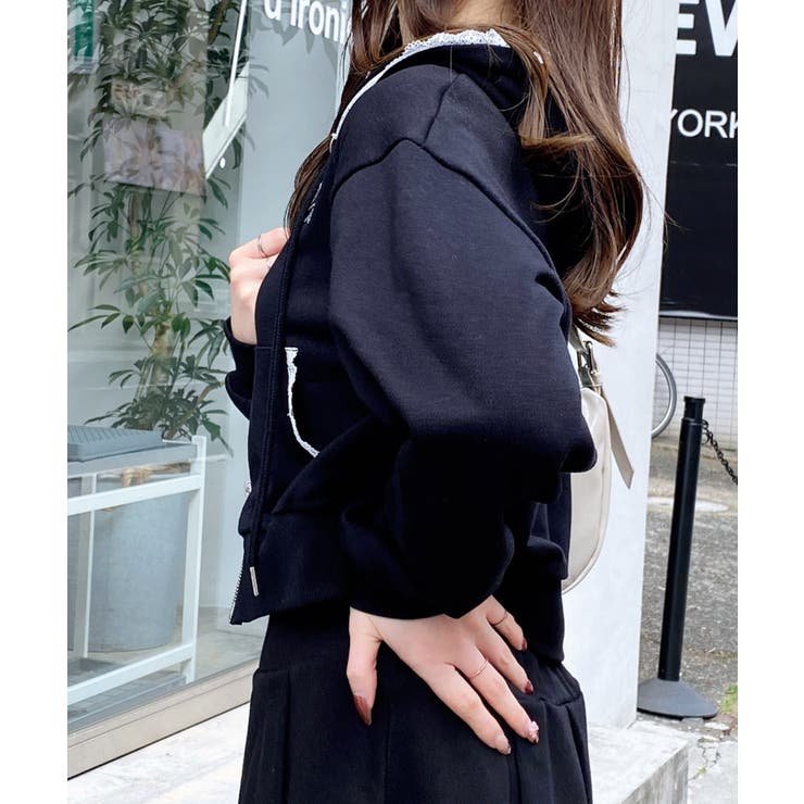 レース付胸ロゴ裏毛ショートZIPパーカー | INGNI  | 詳細画像26 