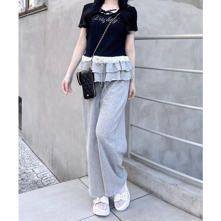 リボン付レース出しラインストーンロゴTOPs | INGNI  | 詳細画像7 