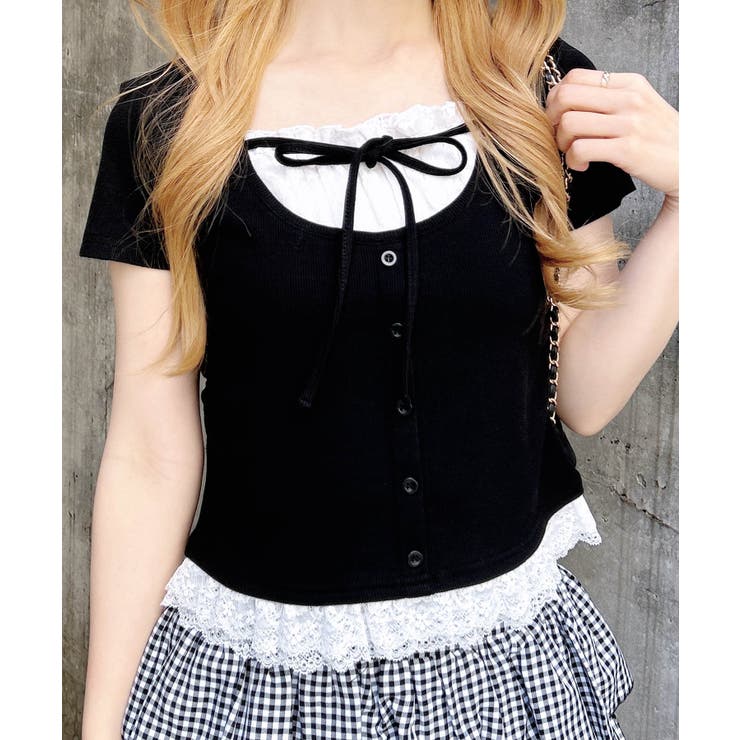 レースレイヤード風リボン付きリブTOPs | INGNI  | 詳細画像35 