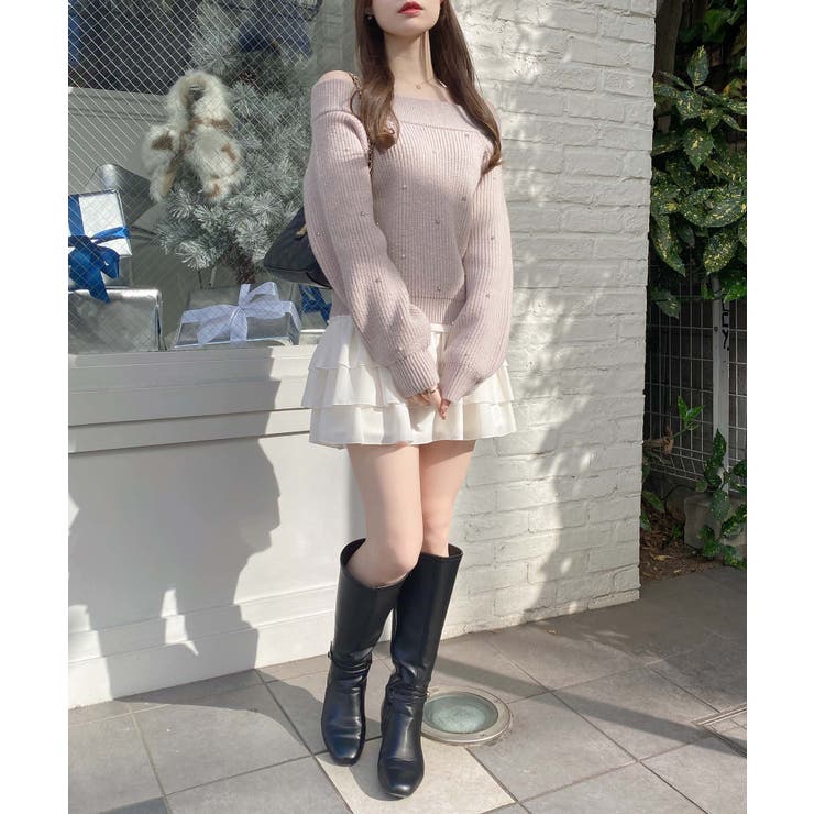 7Gもちもちラメ畦パールビジュ付オフショルニット | INGNI  | 詳細画像6 