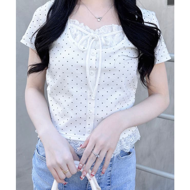 レースレイヤード風リボン付きリブTOPs | INGNI  | 詳細画像10 