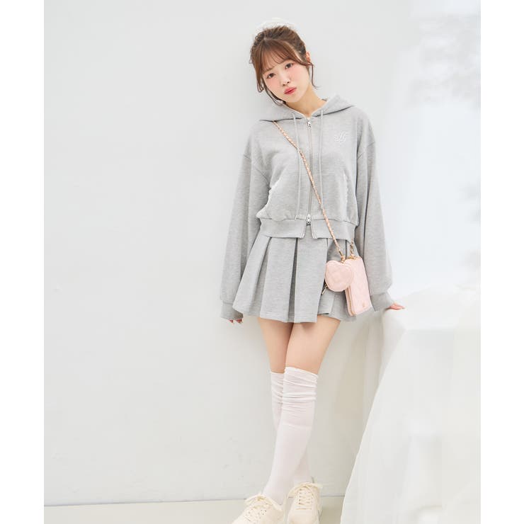 レース付胸ロゴ裏毛ショートZIPパーカー | INGNI  | 詳細画像1 