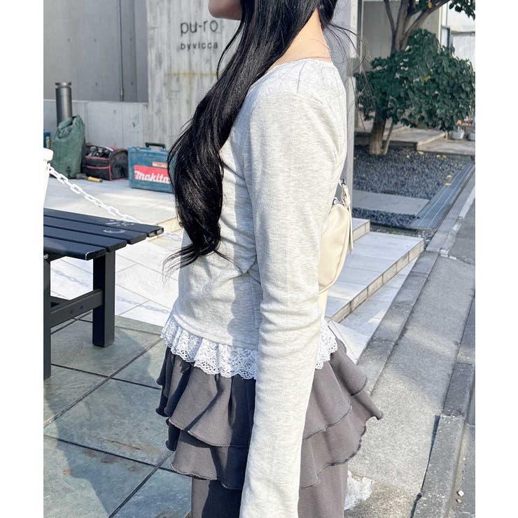 ヘンリーネックレース付プレートロゴ長袖リブトップス | INGNI  | 詳細画像3 