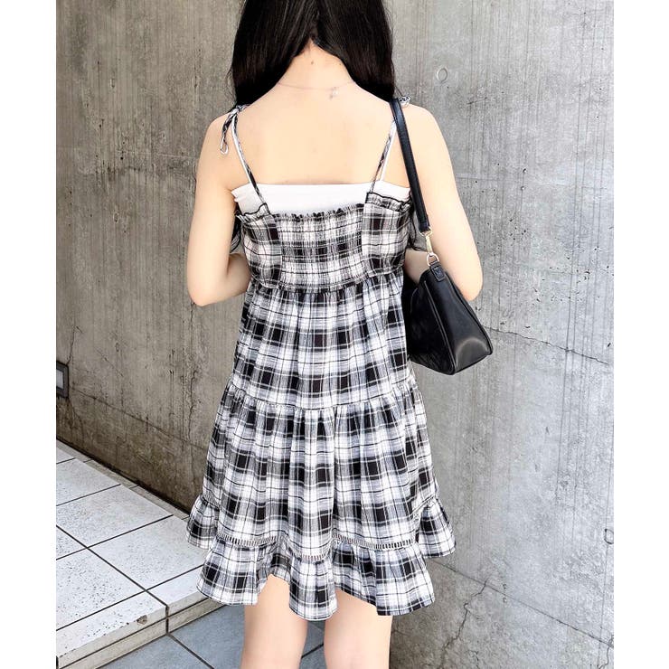 チェック柄ティアードミニキャミワンピース[品番：INGW0010924