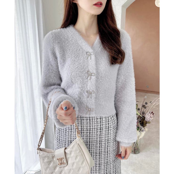 【WEB限定アイテム】Vネックリボン釦フェザーニットカーディガン | INGNI  | 詳細画像29 