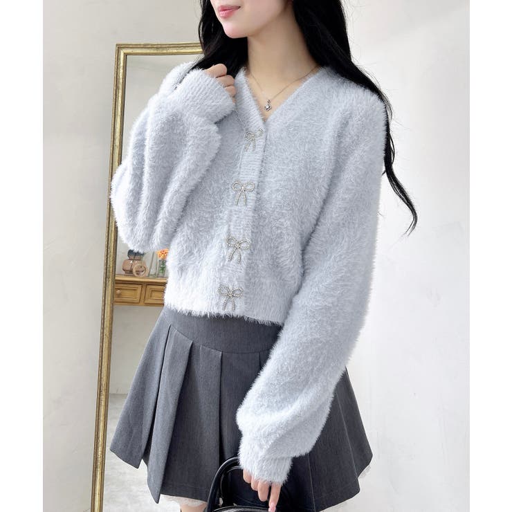 【WEB限定アイテム】Vネックリボン釦フェザーニットカーディガン | INGNI  | 詳細画像23 