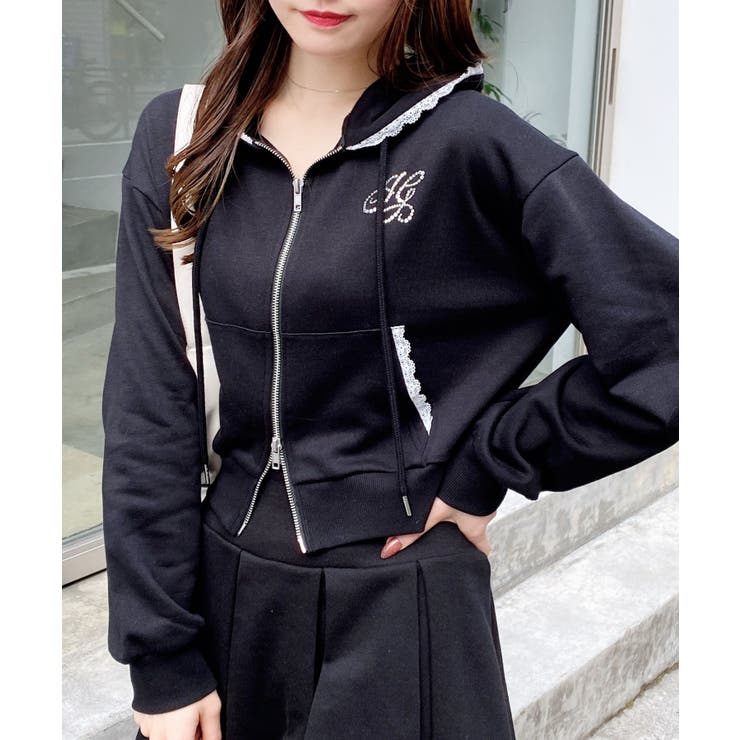 レース付胸ロゴ裏毛ショートZIPパーカー | INGNI  | 詳細画像25 