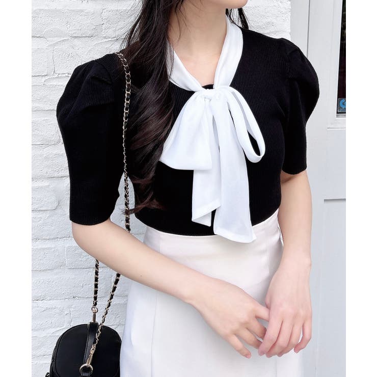 クロ | 【WEB限定】シアーボウタイ半袖ニット | INGNI 