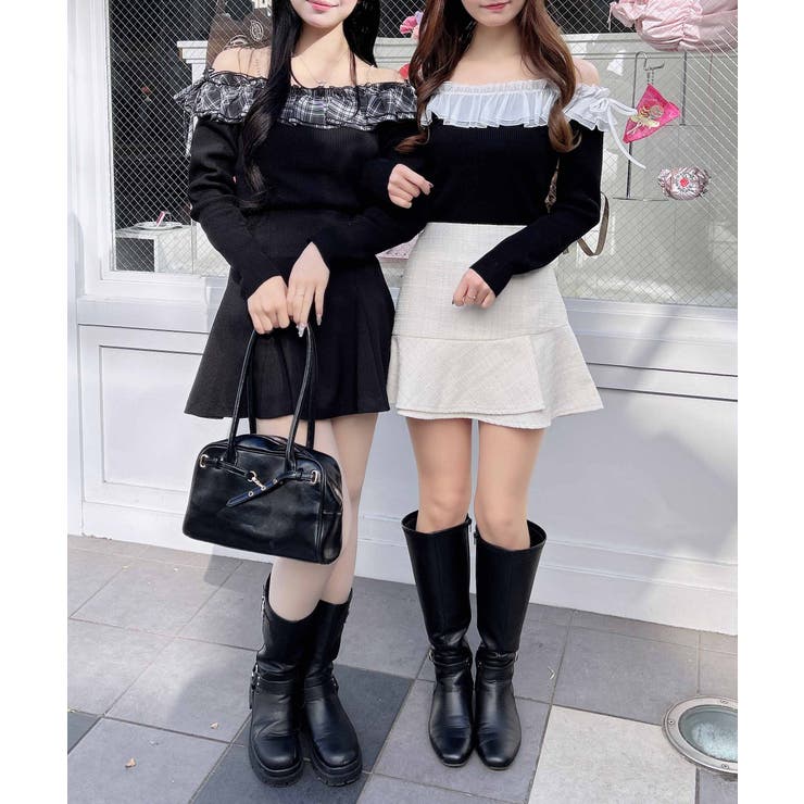 12Gラインストーンチェーンオフショルフリルニット | INGNI  | 詳細画像2 