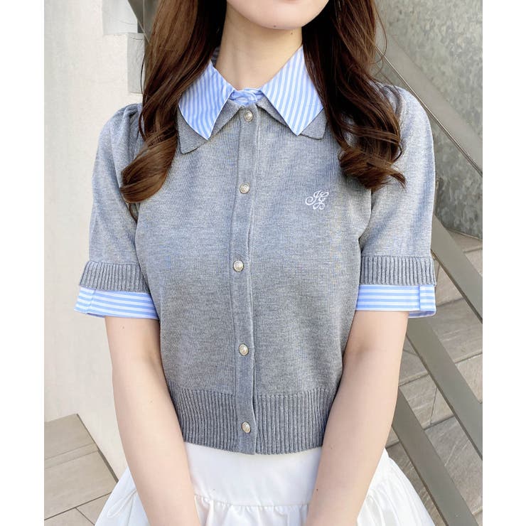 12G Wカラー配色半袖ポロニット | INGNI  | 詳細画像1 