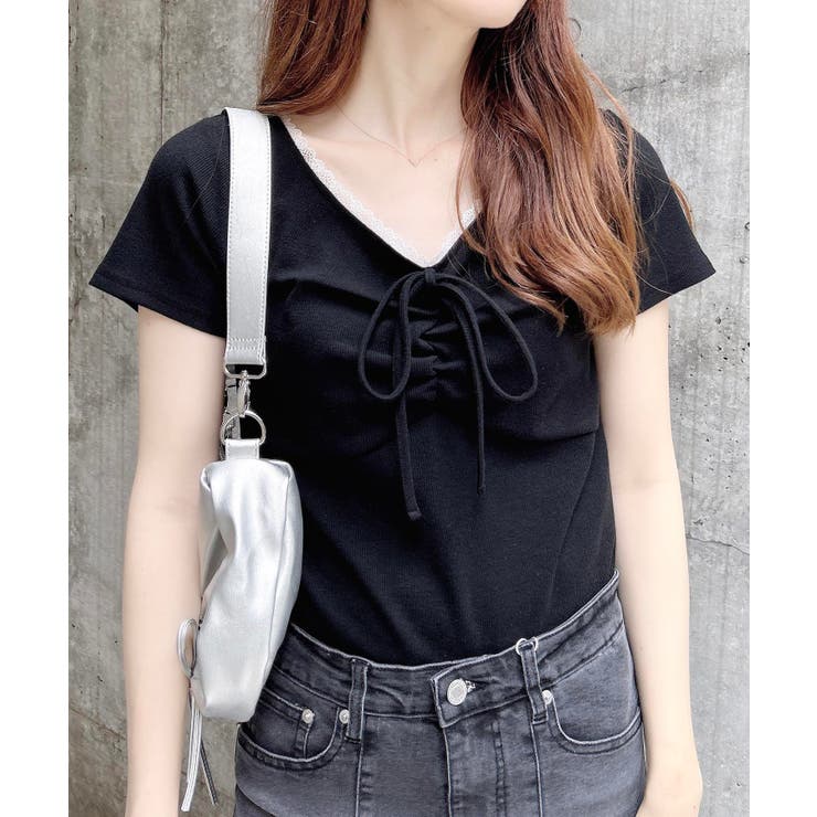 衿レース付フロントギャザーリボンリブトップス | INGNI  | 詳細画像12 