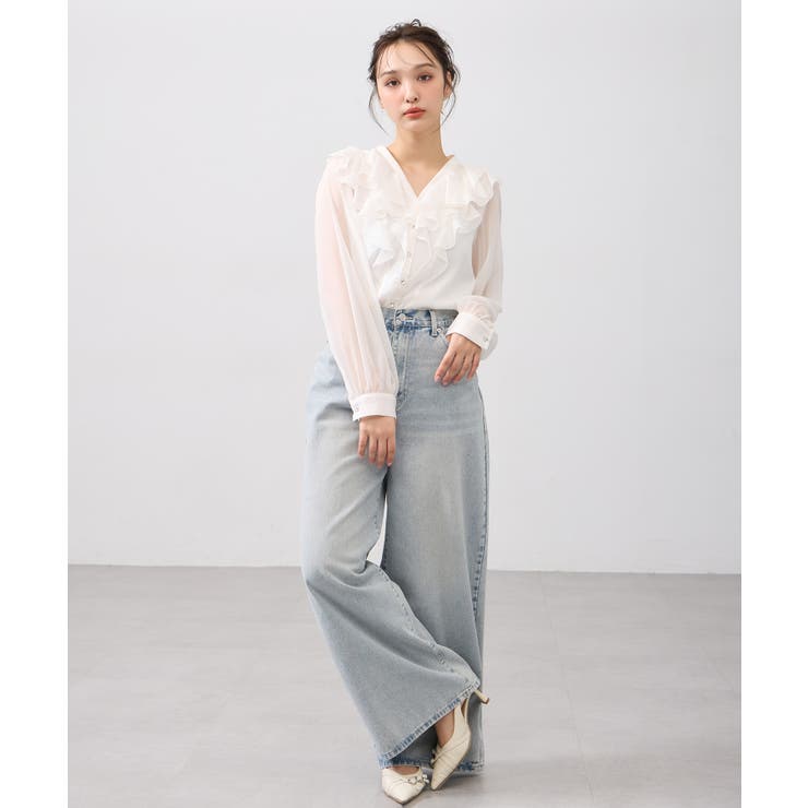 装飾釦ラメシアーフリルブラウス | INGNI  | 詳細画像1 