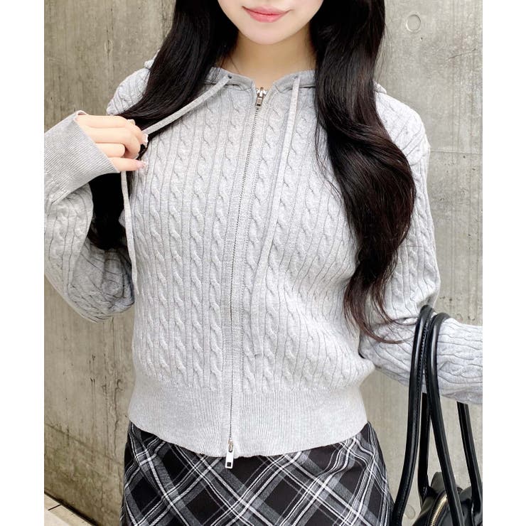 グレー | 12Gプレート付ケーブルニットパーカー | INGNI 