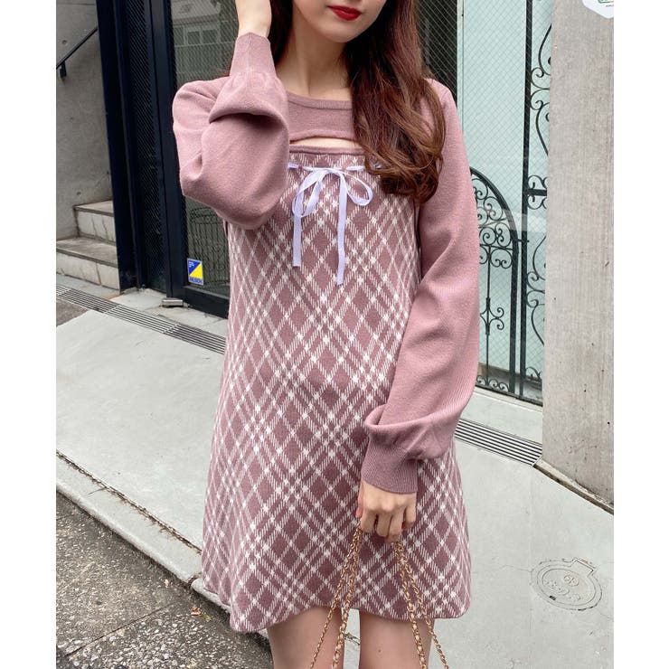 12GデコルテオープンCK柄切替ニットワンピ | INGNI  | 詳細画像15 